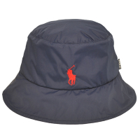 Polo Ralph Lauren 超輕量尼龍品牌小馬刺繡LOGO防水可折漁夫帽(深藍/紅馬)