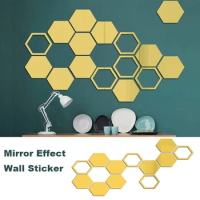 12Pcs 3D Hexagon Acrylic Mirror Wall Stickers DIY Art Home Decor Living Room Decorative Tile Sticker Room House Wall Decorations