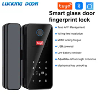 Tuya App Glass Door Fingerprint Lock Bluetooth Smart Glasses Electronic Biometric Door Lock 13.56Mhz RFID Remote Control Unlock