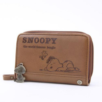 史努比 皮質 中夾 錢包 皮夾 卡包 咖啡色 趴睡 復古 Snoopy 日貨 正版 授權 J00030091