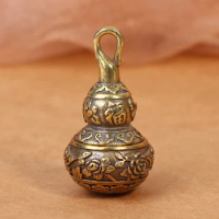 Brass Blessing Lotus Gourd Charms Lucky Key Chain Pendants Pill Box Container