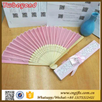 free shipping 60pcs/lot closth folding Fan,Hand Fan with bamboo ribs in gift box customized wedding bridal showers door gifts