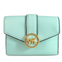 MICHAEL KORS Carmen 金字大圓標Logo湖水色防刮素面三折式短夾(展示品)