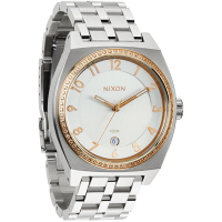 NIXON MONOPOLY輕巧晶鑽都會日期腕錶-銀x玫瑰金/40mm