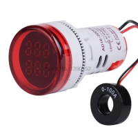DHL 200pcs Power AC 60-500V 6-100A 22mm Digital Ampermeter Monitor Current Indicator Signal Light Ammeter Voltmeter Measuring
