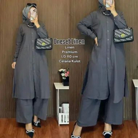 Once One Set Wanita Kekinian Tunik Ruffle Rayon Diamond Baju Setelan Celana Kulot Crinkle LD 110 cm 