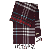 BURBERRY 經典格紋針織流蘇長型羊毛圍巾(紅綠)