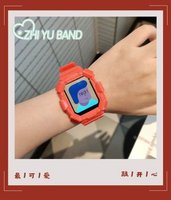 全城熱賣 - 適用applewatchSE蘋果手錶iwatch一體矽膠錶帶6透明冰川保護殼紅色45mm