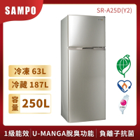 箱損福利品 SAMPO聲寶 250公升1級變頻二門電冰箱SR-A25D(Y2)炫麥金 含基本安裝+舊機回收