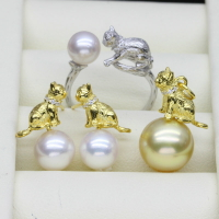 珍珠吊墜空托 diy材料925銀飾配件戒指耳環套裝配飾女純銀手工貓