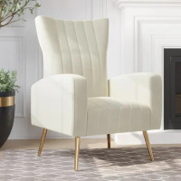 Velvet Accent Chairs Wingback Vanity Chair High Back Accent Chair With Metal Legs, Accent Chairs