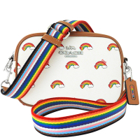COACH 象牙白色JAMIE彩虹圖樣PVC斜背相機包