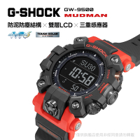 CASIO卡西歐 G-SHOCK 電波 太陽能 防塵泥 雙層LCD顯示 三重感應器 酷黑紅 GW-9500-1A4_52.7mm