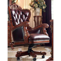 European solid wood computer chair leather boss chair swivel chair American retro office home book chair