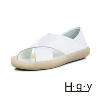 HGY-正韓-涼拖鞋懶人鞋全真皮交叉造型涼鞋-增高2.5公分-白