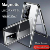 360 Double Sided Magnetic Adsorption Case For Vivo X70 ProTempered Glass Flip Case For Vivo X60 Pro S10 Pro HD Transparent Cover