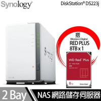 Synology群暉科技 DS223j NAS 搭 WD 紅標Plus 8TB NAS專用硬碟 x 1