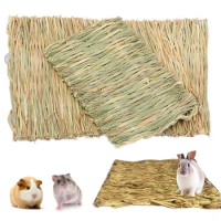 Rabbits Bunny Grass Mat Small Animal Woven Hay Mat Natural Straw Bedding Resting Cage Mat For Guinea Pig Chinchilla Hamster Rat