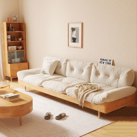 日式實木布藝云朵沙發客廳現代簡約小戶型櫻桃木原木兩三人位沙發