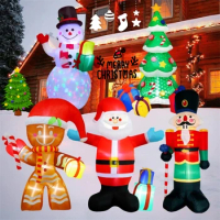 Giant Inflatable Snowman Doll LED Christmas Santa Claus Blow Up Model Holiday Light New Year Festival Garden Outdoor Decorations