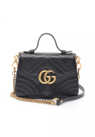 GUCCI 二奢 Pre-loved GUCCI mini top handle bag GG Marmont Handbag leather black 2WAY