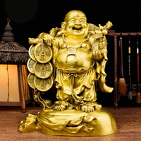 開光純銅大肚彌勒佛像銅像擺件黃金袋笑佛客廳供奉招財鎮宅保平安