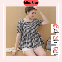 Áo babydoll thiết kế babydoll MISS RITA Áo bầu công sở kẻ caro cực xinh tay cộc cổ tròn thiết kế bởi
