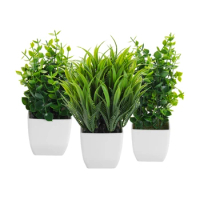 3 Pack Fake Plants In Pots Artificial Eucalyptus Plant Mini Potted Faux Plants Indoor Small Plastic Wheat Grass Shrubs