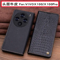 Hot Sales Luxury Genuine Leather Wallet Cover Business Phone Cases For Vivo X100 Pro Cover Credit Card Money Slot Holste Case