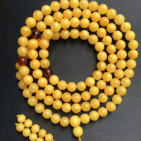 Wholesale 7mm+ Natural Baltic Yolk yellow Amber 108 Prayer Beads Round Beads Buddhist Mala Certificated Amber Supplier Prayer