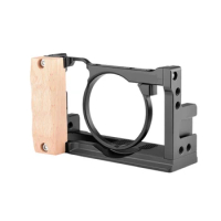 Camera Cage Aluminum Alloy Frame Protective Cover Wooden Handgrip With 1/4 Thread Holes Cold Shoe Mount For Sony RX100 VI / VII