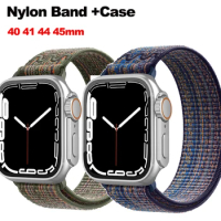 Nylon Loop Sports Strap +Case For Apple Watch 9 8 7 6 5 4 45 44 41 40mm Luxury Leisure Bracelet Correa For Iwatch8 7 6