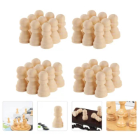 50PCS Unpainted Chess Pieces Chessmen Wooden Blank Board Standard Chess