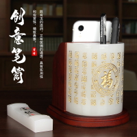 創意琉璃玉筆筒擺件辦公室桌面實用裝飾品多功能中國風文具收納盒