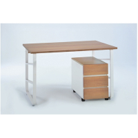 AS DESIGN雅司家具-愛拉簡易型淺木紋色多功能鐵架書桌(含活動櫃)-120x60x75