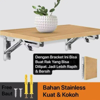 TK-52 Siku Rak Meja Dinding Lipat Stainless Steel Bracket Ambalan Kuat / Bracket Siku Meja Dinding L