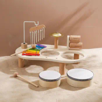 Xylophone Drum Set Music Educational Toy Montessori Hand Percussion Wooden Musical Kits for Toddlers Kids Boy Girl Birthday Gift