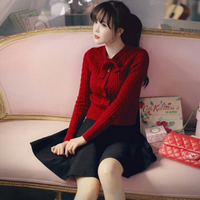 2021秋季韓版新款針織開衫女長袖純色彈力顯瘦蝴蝶結針織衫毛衣女