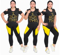 Setelan I Run Bintik Jumbo - Legging plat samping 3/4 Jumbo senam aerobik zumba yoga gym fitness