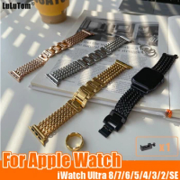Luxury Link Strap For Apple Watch Band Ultra 8 7 6 3 4 5 SE Metal Steel Bracelet iWatch 49mm 45mm 42mm 44mm 41mm 40/38mm Correa