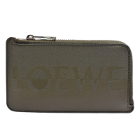 LOEWE 經典品牌LOGO小牛皮拉鍊卡夾/零錢包(軍綠色)