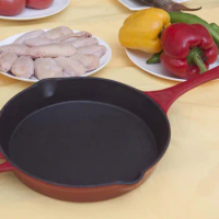 Enamel cast iron fry pan with help handle