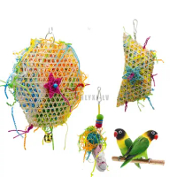 Parrot Bite Toys Climbing Foraging Bird Chew Toys Corn Leaf Brushed Grass Ball Toy Colored Paper Shredder Bamboo Woven for Birds