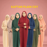 set Kaftan+tudung cey Italian crip ironless baju wanita dipan ada zip