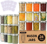 Mason Jars 8 Oz 24 Pack Canning Jars With Airtight Lids And Bandsเหมาะสำหรับการหมักดองของตกแต่ง DIYแ