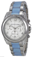 『Marc Jacobs旗艦店』美國代購 Michael Kors 粉藍色代瑁銀色錶帶腕錶