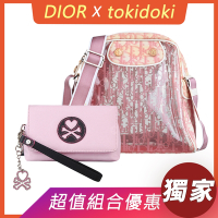 展示品Christian Dior滿版印花LOGO透明PVC拉鍊斜背包(粉紅)+TOKIDOKI