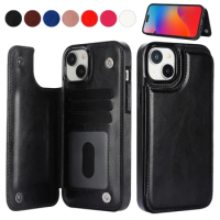 Wallet Card Double Button Flip Leather Case For Apple iPhone 15 Pro Max 14 Plus 13 12 11 X XS XR 8 7 Business Anti-fall Cover