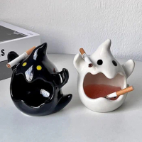 Funny Halloween Cartoon Ghost Ashtray Simple Creative Cute Ghost Portable American Home Ceramic Ashtray Living Room Decoration