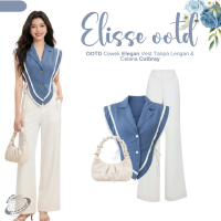 OOTD Cewek Classy 3in1 (Vest Tanpa Lengan + Celana Cutbray Scuba + Mini Bag Putih)Outfit Elegant LI1
